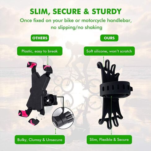 Bike Phone Mount for Motorcycle-Universal Silicone Bicycle Phone Holder,Handlebar Cradle Adjustable for Cycling GPS/Music, Fits for 11 Pro Max/XR/XS Max/8/7/ 6/6s Plus, Galaxy S9/S9 Plus in Saudi Arabia