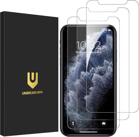 واقي شاشة غير قابل للكسر مكون من 3 قطع لهاتف iPhone 11 Pro Max/iPhone Xs Max، زجاج مقسى مزدوج مقاوم للكسر [إطار سهل التركيب] [صلابة 9H] [HD واضح] [صديق للحافظة] لهاتف iPhone 6.5 بوصة in Kuwait