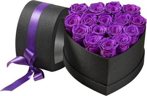16-Piece Purple Preserved Roses in a Box, Heart Shape Box Forever Flowers Fresh Forever Roses Immortal Roses for Delivery Prime Mother's Day Valentine's Day Wedding Gifts in Saudi Arabia