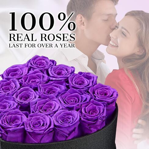16-Piece Purple Preserved Roses in a Box, Heart Shape Box Forever Flowers Fresh Forever Roses Immortal Roses for Delivery Prime Mother's Day Valentine's Day Wedding Gifts in Saudi Arabia