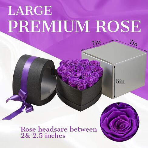 16-Piece Purple Preserved Roses in a Box, Heart Shape Box Forever Flowers Fresh Forever Roses Immortal Roses for Delivery Prime Mother's Day Valentine's Day Wedding Gifts in Saudi Arabia