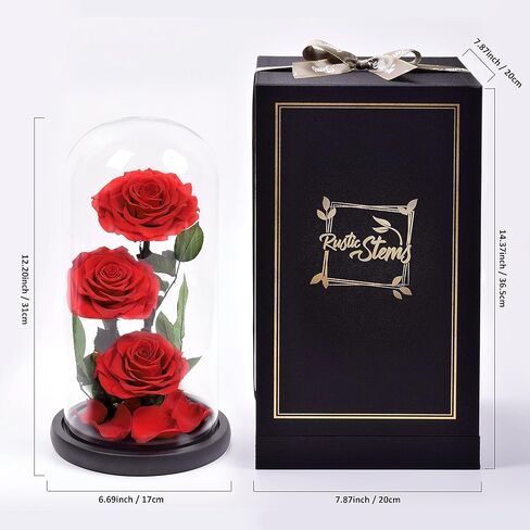 Luxury Preserved Real Rose Glass Dome Eternal Flower Forever Beauty Beast Love Gift for Mom Women Wife Girlfriend Valentine’s Wedding Birthday Anniversary Christmas Decor in Saudi Arabia