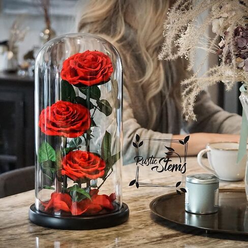 Luxury Preserved Real Rose Glass Dome Eternal Flower Forever Beauty Beast Love Gift for Mom Women Wife Girlfriend Valentine’s Wedding Birthday Anniversary Christmas Decor in Saudi Arabia