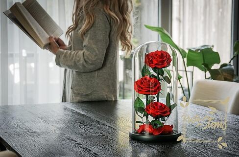 Luxury Preserved Real Rose Glass Dome Eternal Flower Forever Beauty Beast Love Gift for Mom Women Wife Girlfriend Valentine’s Wedding Birthday Anniversary Christmas Decor in Saudi Arabia