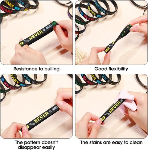 Junkin 32 Pcs Teacher Bracelets for Women Teacher Rubber Inspirational Quote Bracelets Teacher Appreciation Gifts in Bulk Silicone Rubber Wrist Bands for Teacher Thank You Gifts Preschool Men Women in Saudi Arabia