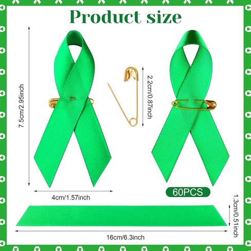 120 Pieces Mental Health Awareness Set include 60 Pieces Silicone Bracelets and 60 Pieces Green Ribbon Satin Pins, Motivational Wristbands Mental Health Awareness Month Gifts for Men Women (60 Set) in Saudi Arabia