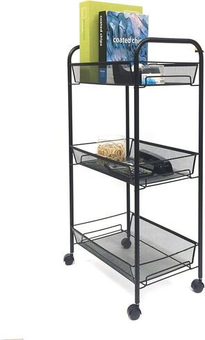 عربة أدوات مايند ريدر ذات 3 طبقات، أرفف تخزين، منظمة غسيل، عربة دوارة، مطبخ، شبكة معدنية، 17 بوصة طول × 10 بوصة عرض × 30 بوصة ارتفاع، أسود in Kuwait