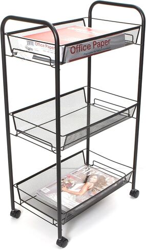عربة أدوات مايند ريدر ذات 3 طبقات، أرفف تخزين، منظمة غسيل، عربة دوارة، مطبخ، شبكة معدنية، 17 بوصة طول × 10 بوصة عرض × 30 بوصة ارتفاع، أسود in Kuwait