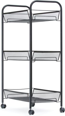 عربة أدوات مايند ريدر ذات 3 طبقات، أرفف تخزين، منظمة غسيل، عربة دوارة، مطبخ، شبكة معدنية، 17 بوصة طول × 10 بوصة عرض × 30 بوصة ارتفاع، أسود in Kuwait