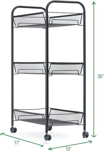عربة أدوات مايند ريدر ذات 3 طبقات، أرفف تخزين، منظمة غسيل، عربة دوارة، مطبخ، شبكة معدنية، 17 بوصة طول × 10 بوصة عرض × 30 بوصة ارتفاع، أسود in Kuwait