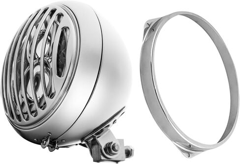 مصباح أمامي للدراجة النارية مقاس 7 بوصات مع قناع، ضوء دائري عتيق مقاس 7 بوصات مناسب عالميًا لـ Harley Cafe Racer Touring Road King Softail Ultra Classic Electra Fatboy - حامل سفلي من الكروم in Kuwait