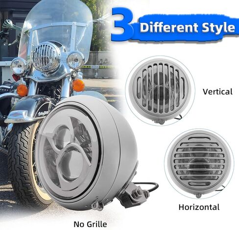 مصباح أمامي للدراجة النارية مقاس 7 بوصات مع قناع، ضوء دائري عتيق مقاس 7 بوصات مناسب عالميًا لـ Harley Cafe Racer Touring Road King Softail Ultra Classic Electra Fatboy - حامل سفلي من الكروم in Kuwait