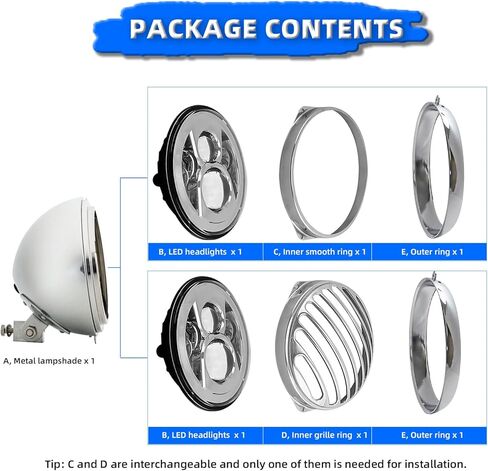 مصباح أمامي للدراجة النارية مقاس 7 بوصات مع قناع، ضوء دائري عتيق مقاس 7 بوصات مناسب عالميًا لـ Harley Cafe Racer Touring Road King Softail Ultra Classic Electra Fatboy - حامل سفلي من الكروم in Kuwait