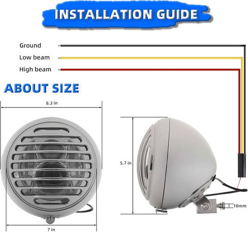 مصباح أمامي للدراجة النارية مقاس 7 بوصات مع قناع، ضوء دائري عتيق مقاس 7 بوصات مناسب عالميًا لـ Harley Cafe Racer Touring Road King Softail Ultra Classic Electra Fatboy - حامل سفلي من الكروم in Kuwait