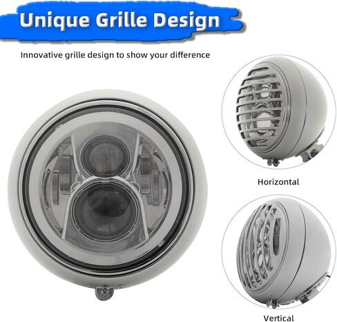 مصباح أمامي للدراجة النارية مقاس 7 بوصات مع قناع، ضوء دائري عتيق مقاس 7 بوصات مناسب عالميًا لـ Harley Cafe Racer Touring Road King Softail Ultra Classic Electra Fatboy - حامل سفلي من الكروم in Kuwait