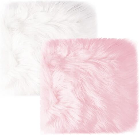 2Pack 12’’ Small Faux Fur Cushion Fluffy Plush Area Rug, Small Product Photo Background & Luxury Photo Props, Great for Tabletop Photography, Jewelry, Nail Art, Home Decor (Round, White + Pink) in Saudi Arabia