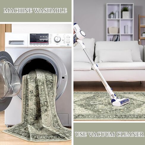 سجادة عداء شرقية قابلة للغسل من Anidaroel - سجادة مطبخ للممرات باللون الأخضر مقاس 2 × 6 سجادة غرفة غسيل منخفضة الوبر غير قابلة للانزلاق، سجادة باب داخلية ناعمة رمي السجاد لغرفة نوم الحمام in Kuwait