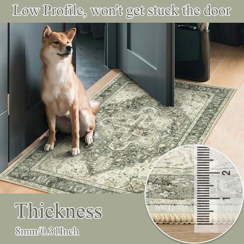 سجادة عداء شرقية قابلة للغسل من Anidaroel - سجادة مطبخ للممرات باللون الأخضر مقاس 2 × 6 سجادة غرفة غسيل منخفضة الوبر غير قابلة للانزلاق، سجادة باب داخلية ناعمة رمي السجاد لغرفة نوم الحمام in Kuwait