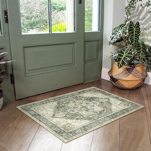 سجادة عداء شرقية قابلة للغسل من Anidaroel - سجادة مطبخ للممرات باللون الأخضر مقاس 2 × 6 سجادة غرفة غسيل منخفضة الوبر غير قابلة للانزلاق، سجادة باب داخلية ناعمة رمي السجاد لغرفة نوم الحمام in Kuwait