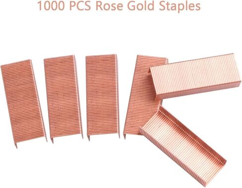 مجموعة دباسة ومزيل دبابيس من الذهب الوردي - لوازم مكتبية من الذهب الوردي مع 1000 دبوس و12 مشبك، وإكسسوارات وديكورات مكتبية فاخرة من الأكريليك الذهبي الوردي in Kuwait