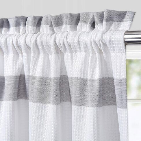 GAOMON Kitchen Curtains Waffle Textured Bathroom Window Curtains 24 Inch Length Light Blue and White Cafe Curtains Striped Short Curtain for Bathroom Bedroom Living Room RV 2 Panels 30''Wx24''L in Saudi Arabia