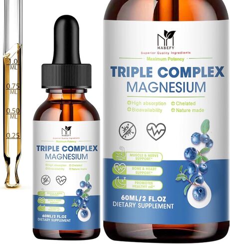 Magnesium Glycinate 500mg, Magnesium taurate, Magnesium Malate, High Absorption Magnesium Triple Complex Supplement, Chelated Magnesium Liquid Drops for Heart, Muscle, Sleep | 2 FI.OZ in Kuwait