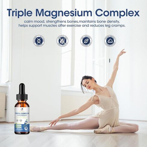 Magnesium Glycinate 500mg, Magnesium taurate, Magnesium Malate, High Absorption Magnesium Triple Complex Supplement, Chelated Magnesium Liquid Drops for Heart, Muscle, Sleep | 2 FI.OZ in Kuwait