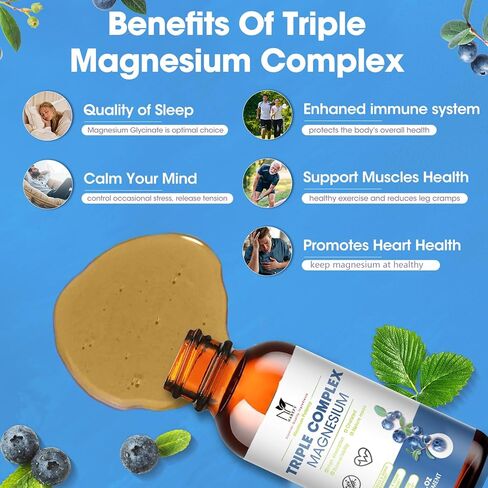 Magnesium Glycinate 500mg, Magnesium taurate, Magnesium Malate, High Absorption Magnesium Triple Complex Supplement, Chelated Magnesium Liquid Drops for Heart, Muscle, Sleep | 2 FI.OZ in Kuwait