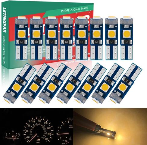 T5 لمبات LED لوحة القيادة ضوء أبيض دافئ T5 74 2721 37 إسفين LED لمبة بديلة للمقياس الداخلي لوحة أجهزة القياس لوحة أجهزة القياس مؤشرات سبيدو أضواء التيار المتردد، التوصيل والتشغيل، حزمة من 15 in Kuwait