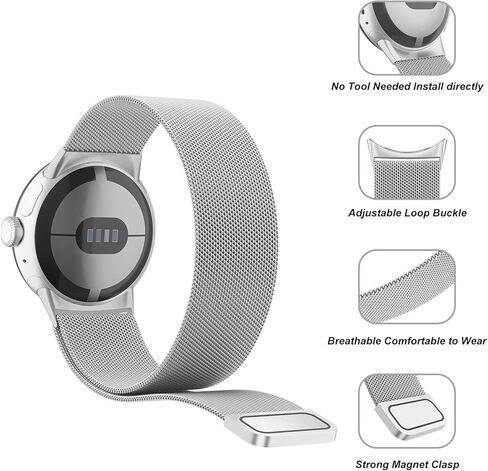 سوار معدني من Amzpas متوافق مع أحزمة ساعة Google Pixel للنساء والرجال، حلقة شبكية من الفولاذ المقاوم للصدأ قابلة للتعديل، حزام بديل لساعة Google Pixel/Pixel Watch 2 Band in Kuwait
