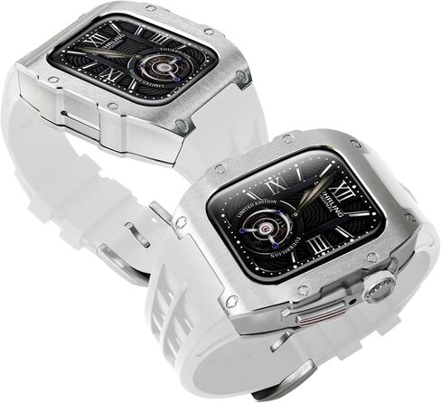 طقم تعديل سوار الساعة لساعة Apple Series 8 7 45 مم حزام مطاطي Rm Style حافظة ساعة معدنية لـ Iwatch 6 SE 5 4 44 مم ملحقات حزام غطاء بديل (44/45 مم، in Kuwait