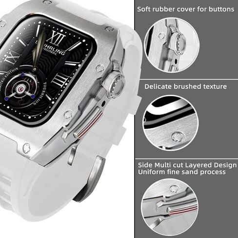 طقم تعديل سوار الساعة لساعة Apple Series 8 7 45 مم حزام مطاطي Rm Style حافظة ساعة معدنية لـ Iwatch 6 SE 5 4 44 مم ملحقات حزام غطاء بديل (44/45 مم، in Kuwait