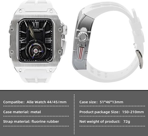 طقم تعديل سوار الساعة لساعة Apple Series 8 7 45 مم حزام مطاطي Rm Style حافظة ساعة معدنية لـ Iwatch 6 SE 5 4 44 مم ملحقات حزام غطاء بديل (44/45 مم، in Kuwait
