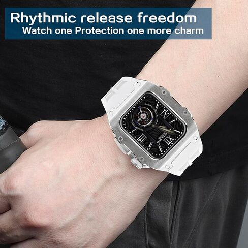 طقم تعديل سوار الساعة لساعة Apple Series 8 7 45 مم حزام مطاطي Rm Style حافظة ساعة معدنية لـ Iwatch 6 SE 5 4 44 مم ملحقات حزام غطاء بديل (44/45 مم، in Kuwait