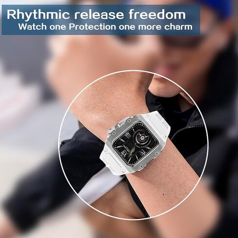 طقم تعديل سوار الساعة لساعة Apple Series 8 7 45 مم حزام مطاطي Rm Style حافظة ساعة معدنية لـ Iwatch 6 SE 5 4 44 مم ملحقات حزام غطاء بديل (44/45 مم، in Kuwait