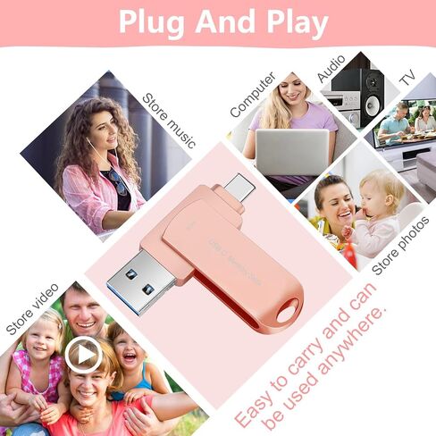 USB C Flash Drive 64GB Memory Stick for Phone, HUPINS USB C Thumb Drive, Multi Port USB Drive Compatible Android Phone Tablet and PC (64GB, Pink) in Saudi Arabia
