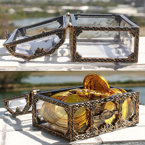 قطعتان من صندوق كنز القرصان الشفاف، صندوق كنز كريستال صغير عتيق لهدايا عيد ميلاد القراصنة، منظم عرض المجوهرات، صندوق تخزين الأحجار الكريمة لديكور المنزل in Kuwait