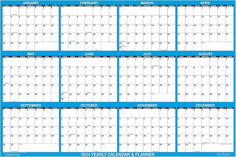 تقويم قابل للمسح لعام 2024، مخطط حائط قابل للمسح الجاف من SwiftGlimpse، 91.44 سم × 60.96 سم، كبير، أفقي، قابل للعكس لمساحة تخطيط كبيرة in Kuwait