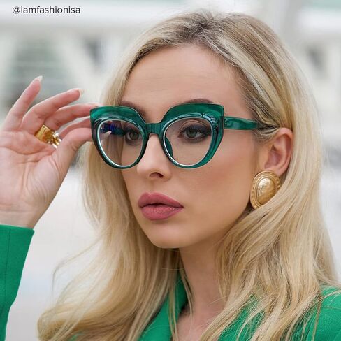 VOOGLAM Oversized Thick Cat Eye Blue Light Blocking Glasses, Fashion Vintage Frame Fake Glasses for Women Cortney in Saudi Arabia