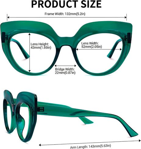 VOOGLAM Oversized Thick Cat Eye Blue Light Blocking Glasses, Fashion Vintage Frame Fake Glasses for Women Cortney in Saudi Arabia