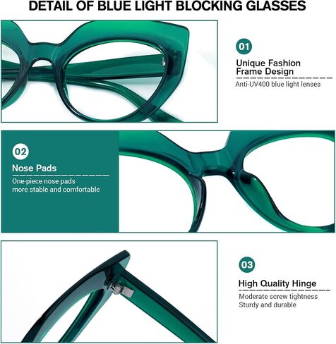 VOOGLAM Oversized Thick Cat Eye Blue Light Blocking Glasses, Fashion Vintage Frame Fake Glasses for Women Cortney in Saudi Arabia