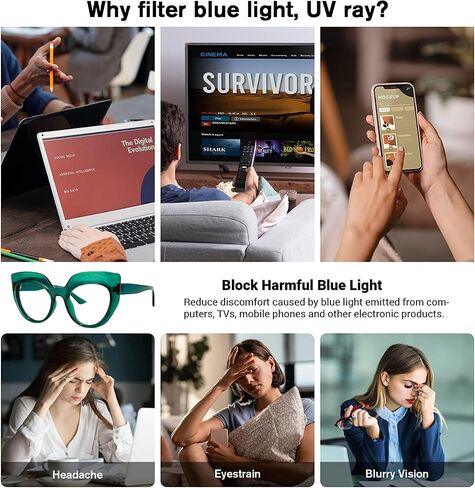 VOOGLAM Oversized Thick Cat Eye Blue Light Blocking Glasses, Fashion Vintage Frame Fake Glasses for Women Cortney in Saudi Arabia