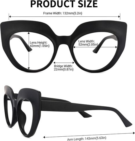 VOOGLAM Oversized Thick Cat Eye Blue Light Blocking Glasses, Fashion Vintage Frame Fake Glasses for Women Cortney in Saudi Arabia