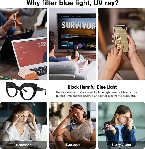 VOOGLAM Oversized Thick Cat Eye Blue Light Blocking Glasses, Fashion Vintage Frame Fake Glasses for Women Cortney in Saudi Arabia
