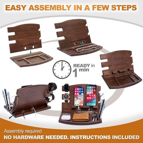TESLYAR Gifts for Men Wood Phone Docking Station Natural Ash Phone Key Holder Wallet Stand Watch Organizer Men Husband Wife Anniversary Dad Birthday Nightstand Purse Father Graduation Male Gadgets in Kuwait
