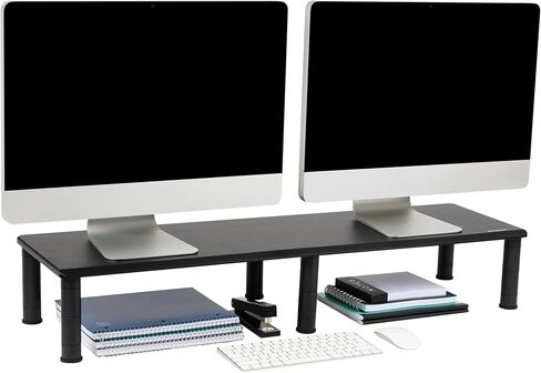 Mind Reader Dual Monitor Stand, Height Adjustable, Desktop Organizer, Laptop Riser, Office, 38.5" L x 11" W x 2.55-6.5" H, Black in Saudi Arabia