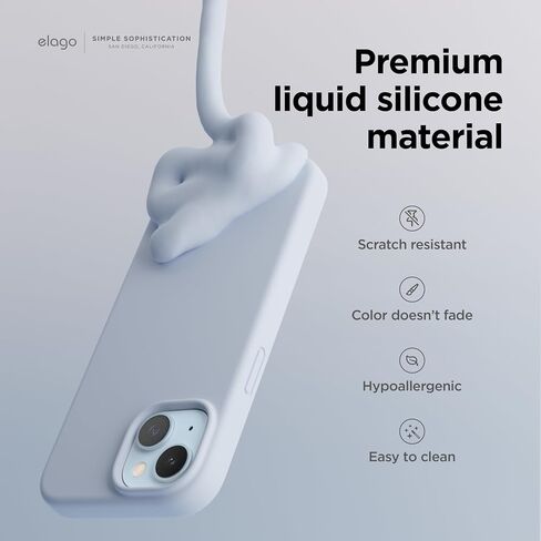 جراب Elago متوافق مع iPhone 15، جراب من السيليكون السائل، غطاء واقٍ لكامل الجسم، مقاوم للصدمات، جراب هاتف نحيف، بطانة ناعمة من الألياف الدقيقة مضادة للخدش، 6.1 بوصة (أزرق فاتح) in Kuwait