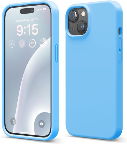 جراب Elago متوافق مع iPhone 15، جراب من السيليكون السائل، غطاء واقٍ لكامل الجسم، مقاوم للصدمات، جراب هاتف نحيف، بطانة ناعمة من الألياف الدقيقة مضادة للخدش، 6.1 بوصة (أزرق فاتح) in Kuwait