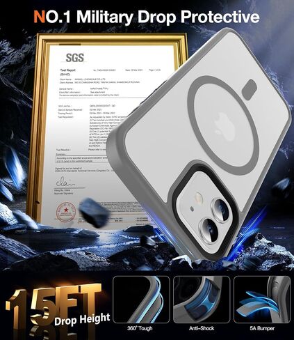 [رقم 1 جراب مغناطيسي قوي لهاتف iPhone 12/12 Pro لهاتف MagSafe [واقي عسكري مضاد للصدمات بطول 15 قدم] جراب هاتف iPhone 12 متين ومقاوم للصدمات من السيليكون غير اللامع لهاتف iPhone 12/12 Pro باللون الرمادي in Saudi Arabia