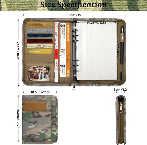 WIOR Tactical Padfolio Portfolio Binder with Zipper and 80 Sheets of Loose-Leaf Paper, Military Notebook Cover Portfolio Organizer Folder for Documents Business Cards, Detachable 6-Ring Notepad - Camo in Kuwait